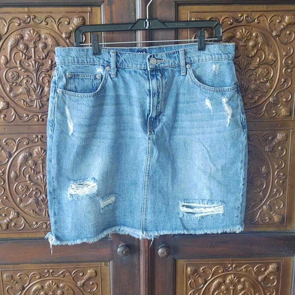 GAP Light Blue Distressed Denim Skirt